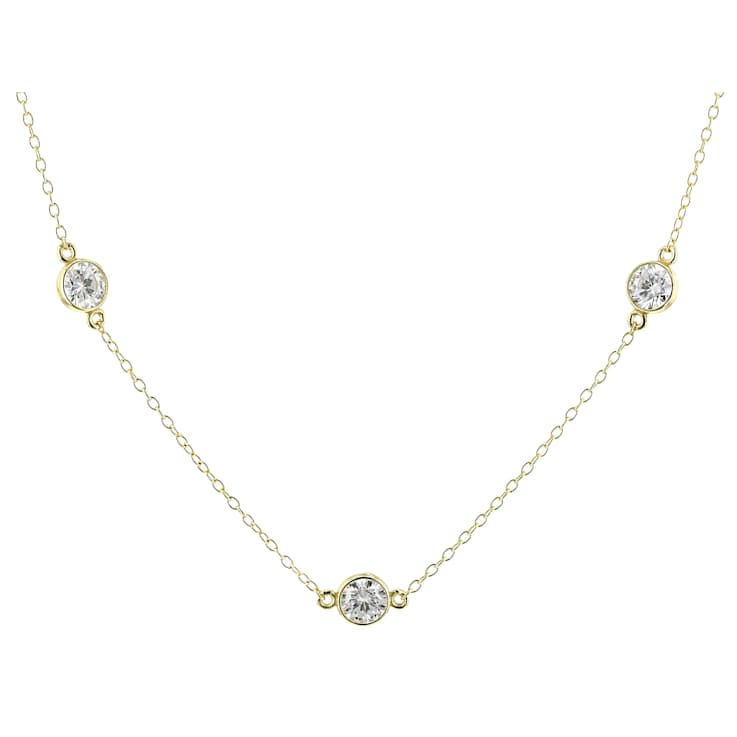 DaInty Moissanite Station Necklace In 14K Gold Over Sterling Silver