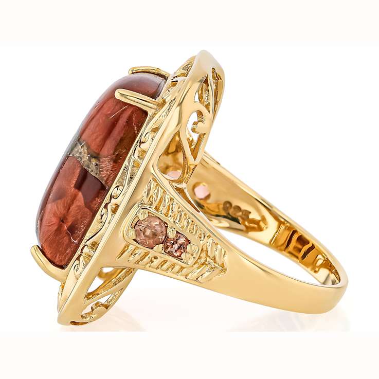 Peanut Obsidian Rectangular Cushion And Andalusite Ring In 18K Gold Over
Sterling Silver 0.21ctw