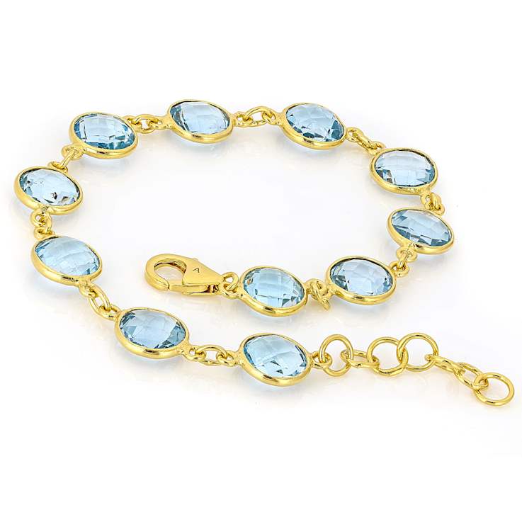 Blue Topaz Tennis Bracelet In 18K Gold Over Sterling Silver 25.00ctw