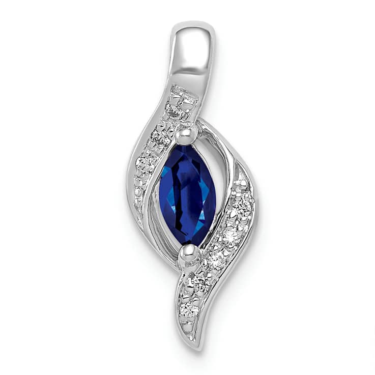 Rhodium Over 10k White Gold Diamond and 0.29 cttw Marquise Sapphire Pendant