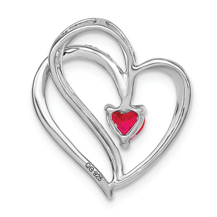 Rhodium Over 14k White Gold Ruby and Diamond Heart Chain Slide Pendant