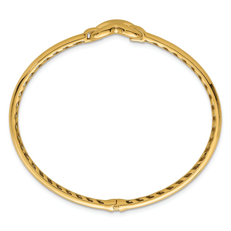 14K Yellow Gold Polished Heart Hinged Bangle Bracelet