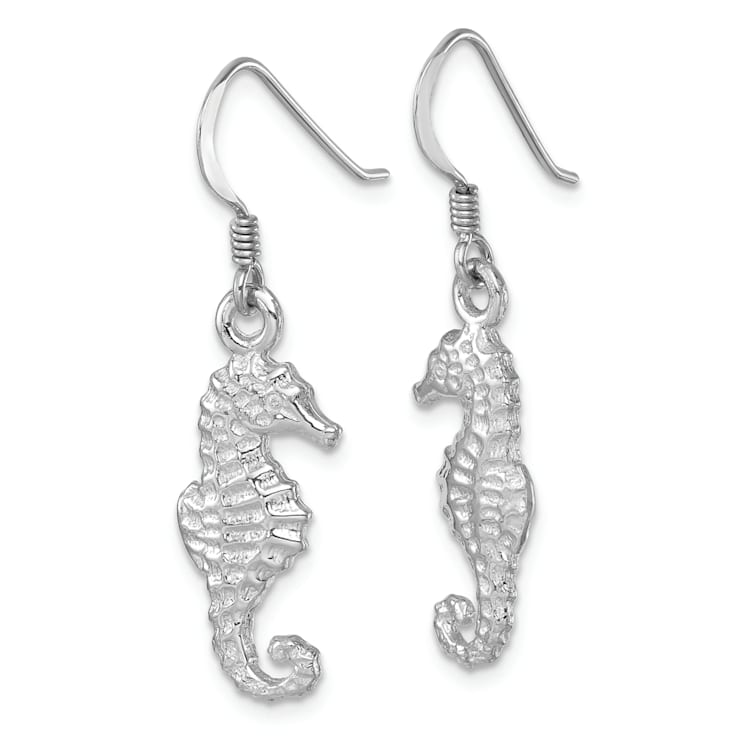 Rhodium Over Sterling Silver Polished Seahorse Dangle Earrings