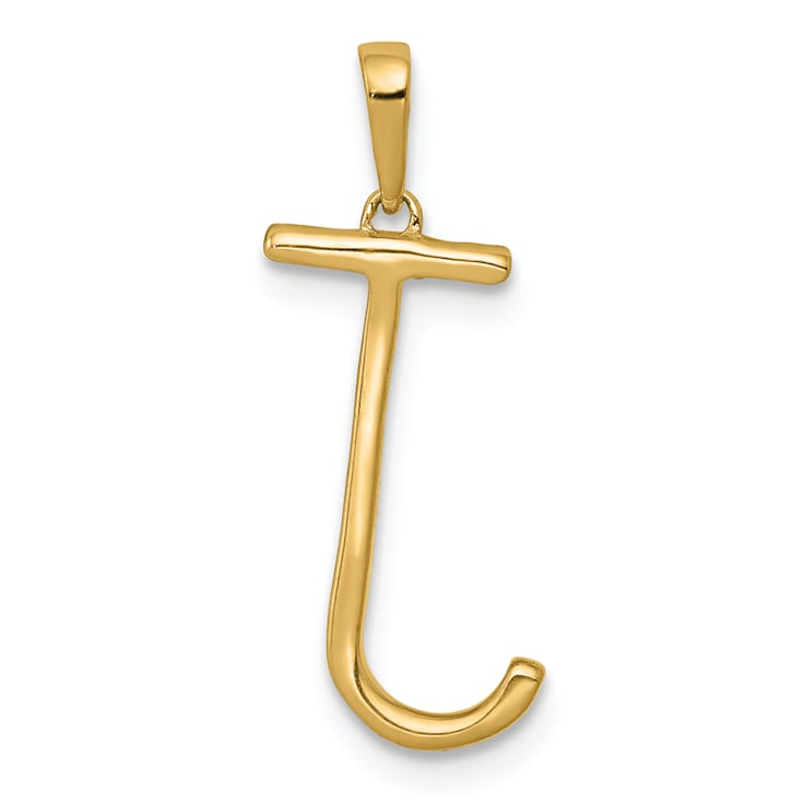 14K Yellow Gold Diamond Letter J Initial Pendant