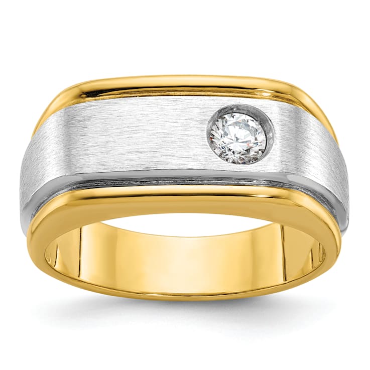 10K Two-tone Yellow and White Gold Men's Polished and Satin Diamond Ring 0.25ct