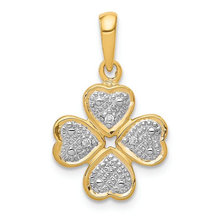 14K Yellow Gold 0.02ct.Diamond Four Leaf Clover Pendant