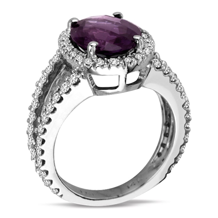 Amethyst and Diamond 14k White Gold Halo Split Shank Ring 4.00ctw