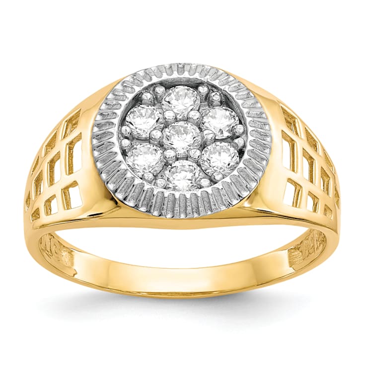 10K Two-tone Yellow and White Gold Men's Cubic Zirconia Cluster Ring