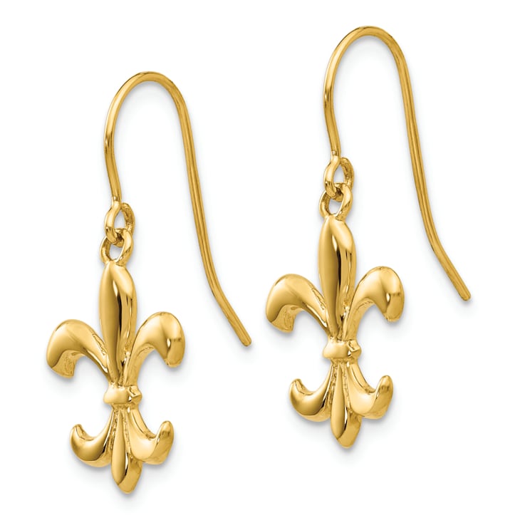 14k Yellow Gold Polished Fleur De Lis Dangle Earrings