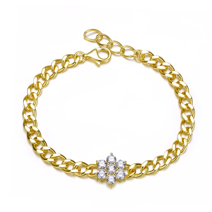 Flower Bloom CZ Bracelet In 14K Gold Over Brass