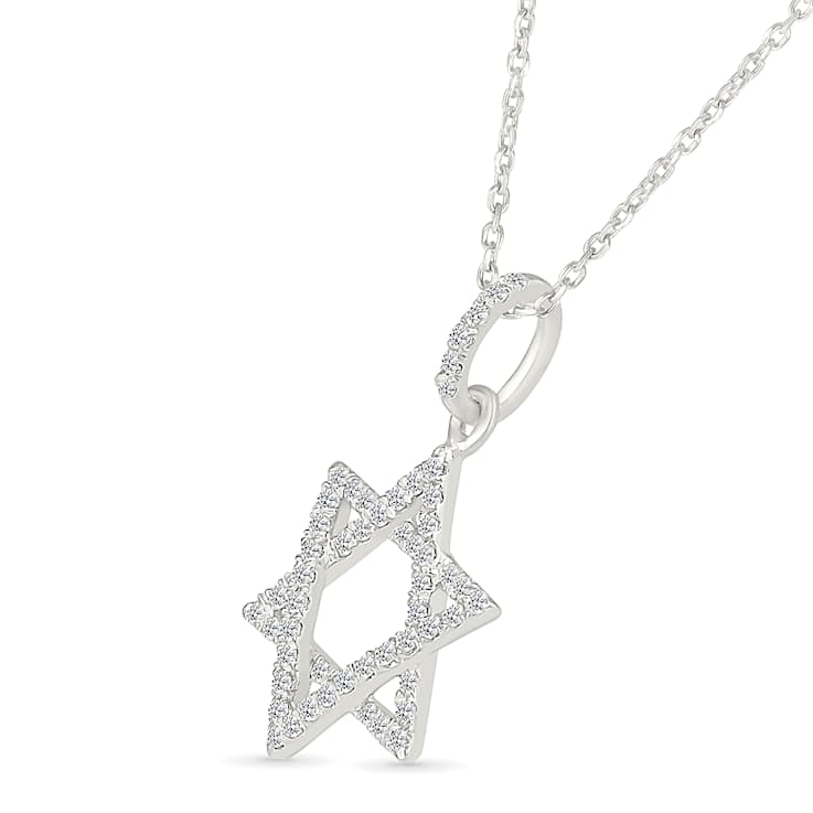 Diamond Star Of David Pendant Necklace In Sterling Silver 0.16ctw 18 Inch