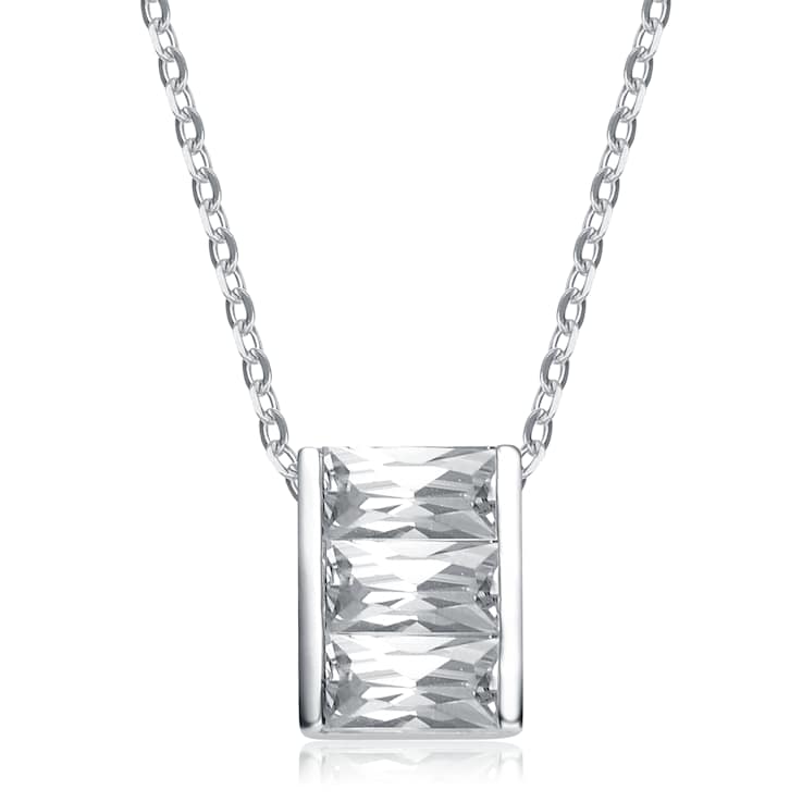 Rectangle CZ Solitaire Pendant In Sterling Silver