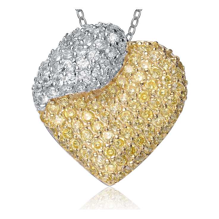 CZ Pave Heart Pendant Necklace In 14K Gold And Sterling Silver 16 Inch