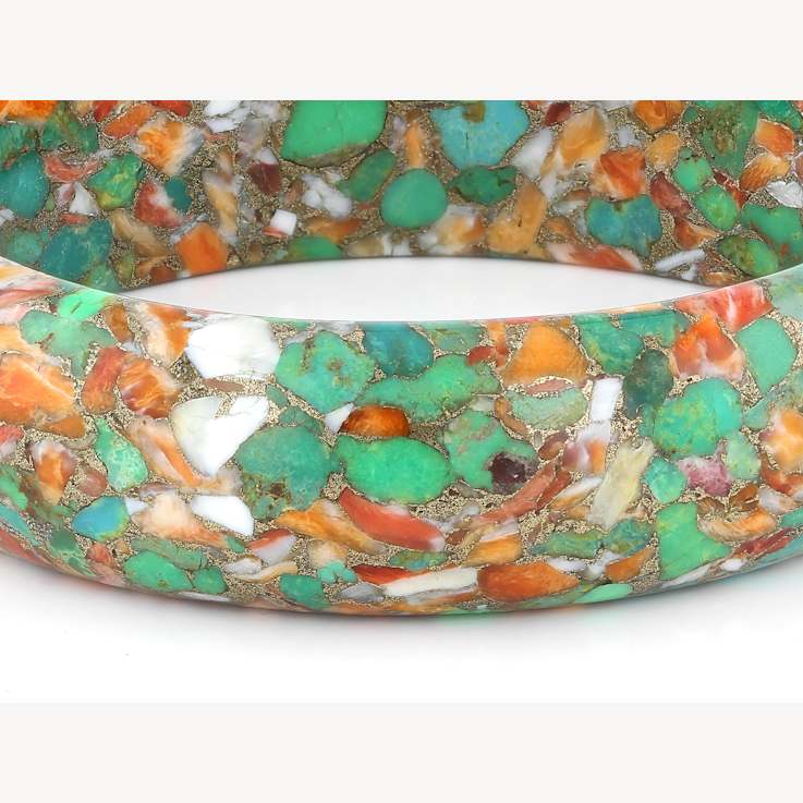 Green Turquoise And SpIny Oyster Bangle Bracelet