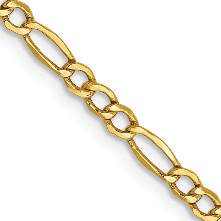 14k Yellow Gold 2.5mm Figaro Link 24 Inch Chain