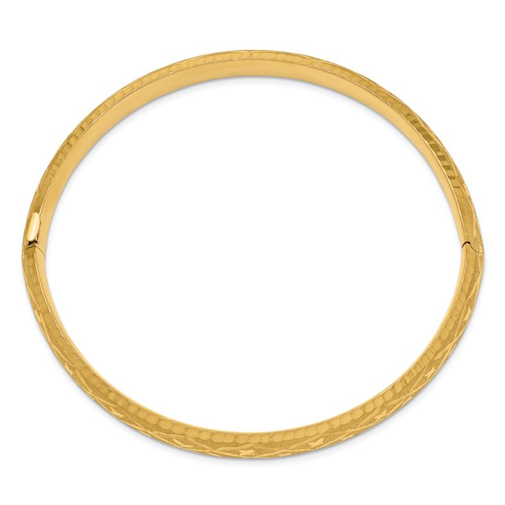 14k Yellow Gold 8.75mm Diamond-Cut Fancy Hinged Bangle Bracelet