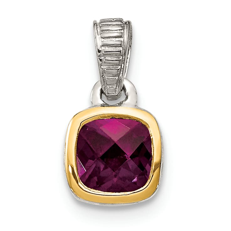 Rhodium Over Sterling Silver with 14k Accent Rhodolite Garnet Pendant