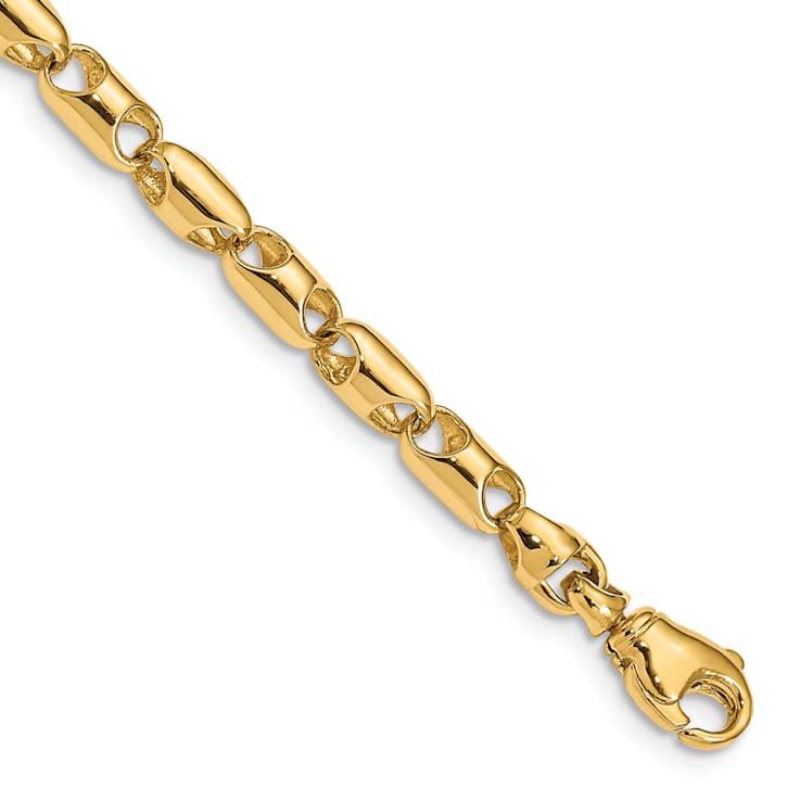 14k Yellow Gold Polished 4.1mm Fancy Barrel Link Bracelet