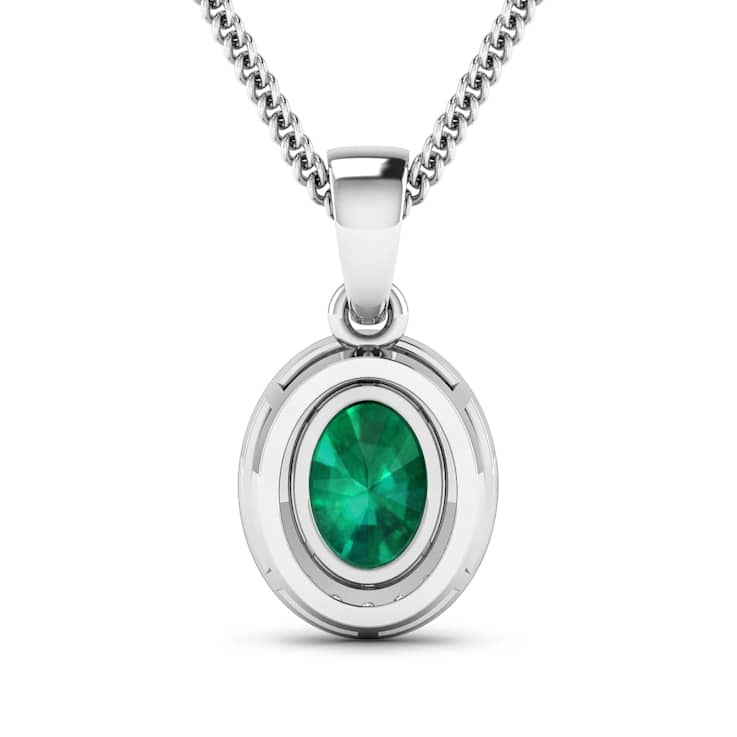 1.0ctw 14K White Gold Zambian Emerald and White Diamond Pendant with 18
inch Cable Chain