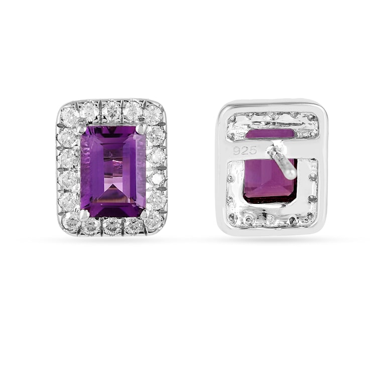Purple Amethyst with Moissanite Accents Rhodium Over Sterling Silver
Halo Stud Earrings
