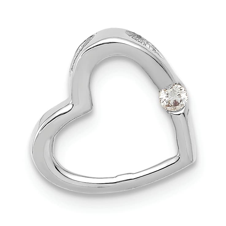 Rhodium Over 10k White Gold Diamond Heart Chain Slide Pendant