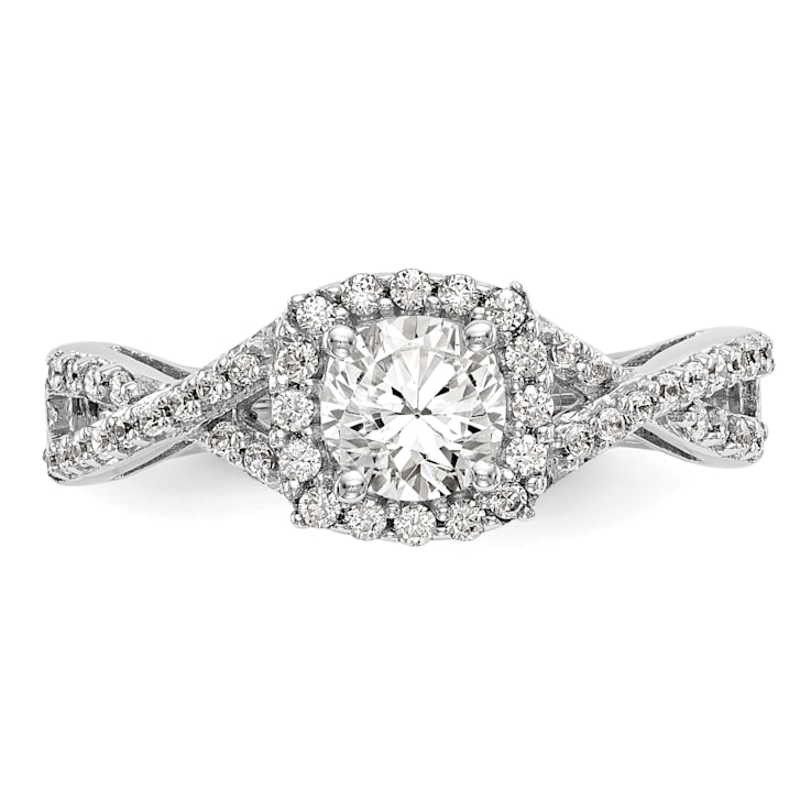 Rhodium Over 14K White Gold Lab Grown Diamond Halo Engagement Ring 0.778ctw