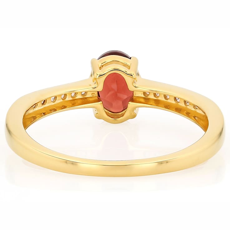 Garnet Oval And Champagne Zircon Ring In 18K Gold Over Sterling Silver 1.01ctw