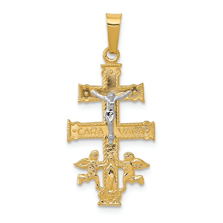 14K Yellow and White Gold Cara Vaca Crucifix Pendant