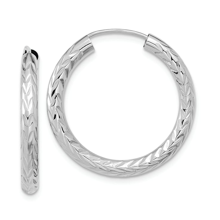 Rhodium Over 14k White Gold Polished and Diamond-cut 1" Endless
Hoop Earrings