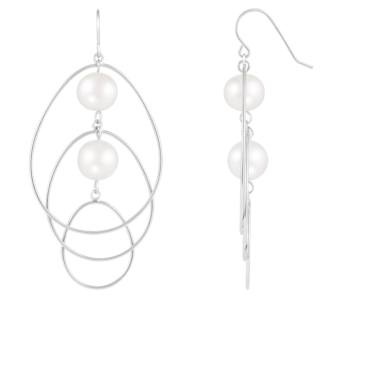 7-8mm white cultured freshwater pearl rhodium over sterling silver earrings