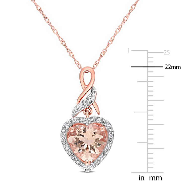 Morganite & Diamond 10K Rose Gold Heart Shaped Pendant With Chain 1.76ctw