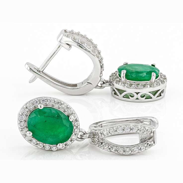 Emerald And Zircon Drop Earrings In Sterling Silver