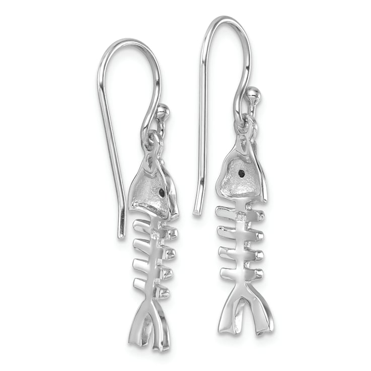 Rhodium Over Sterling Silver Polished Crystal Eye Bonefish Dangle Earrings