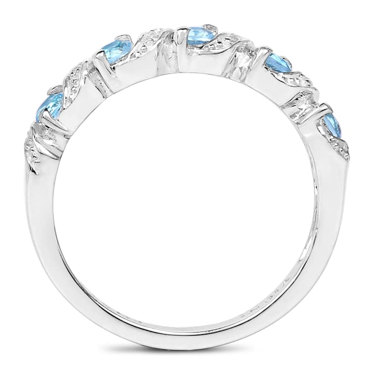 Swiss Blue Topaz and White Topaz Sterling Silver 5 Stone Band Ring