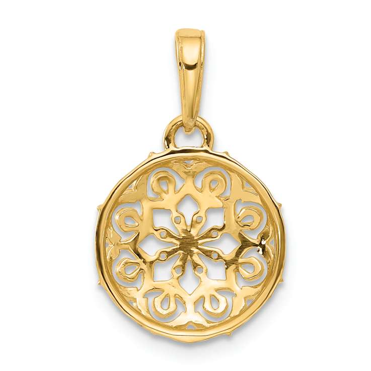 14k Two-tone Gold Floral Circle Pendant