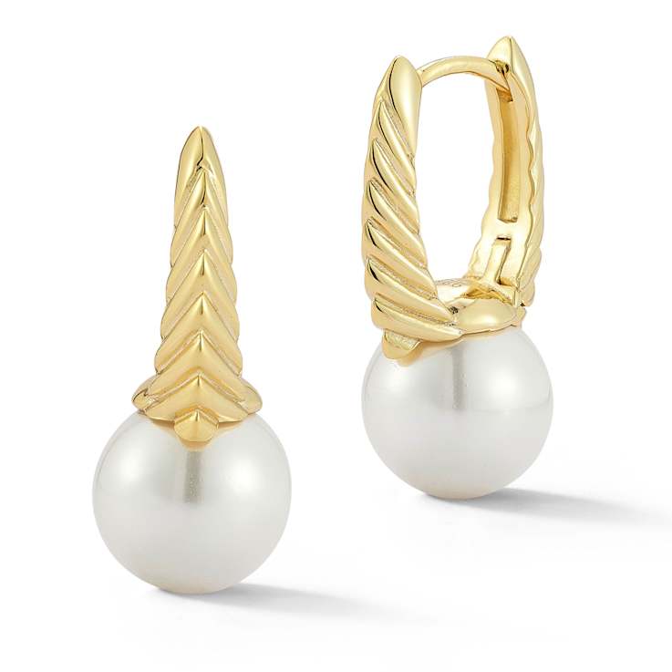 Rachel Zoe 10mm Freshwater Pearl Drop Earrings in 14K Gold Over Sterling Silver