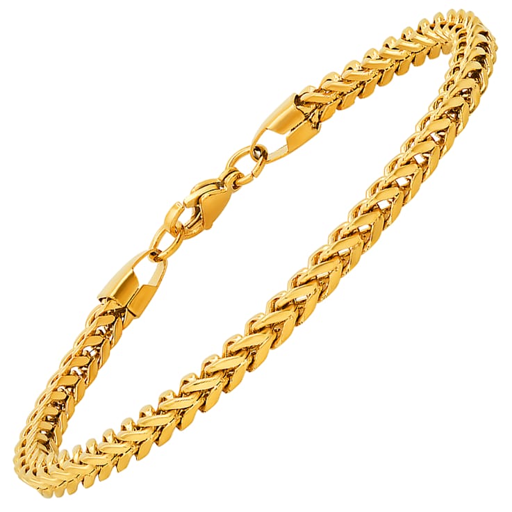 Men's 3.5mm Franco Link Bracelet In 18K Yellow Gold Over Stainless Steel