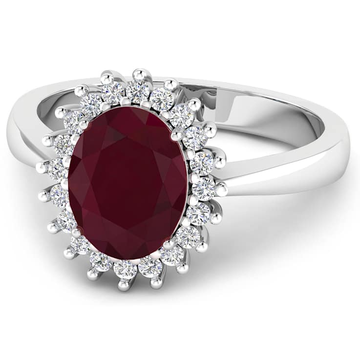 1.69ctw Red Ruby and Diamond 14K White Gold Halo Ring