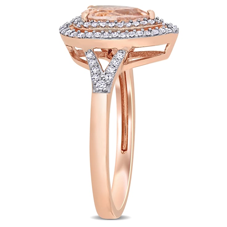0.62ctw Morganite and 0.25ctw Diamond 14k Rose Gold Halo Ring