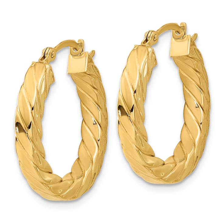 14K Yellow Gold 7/8" Polished Twisted Hoop Earrings