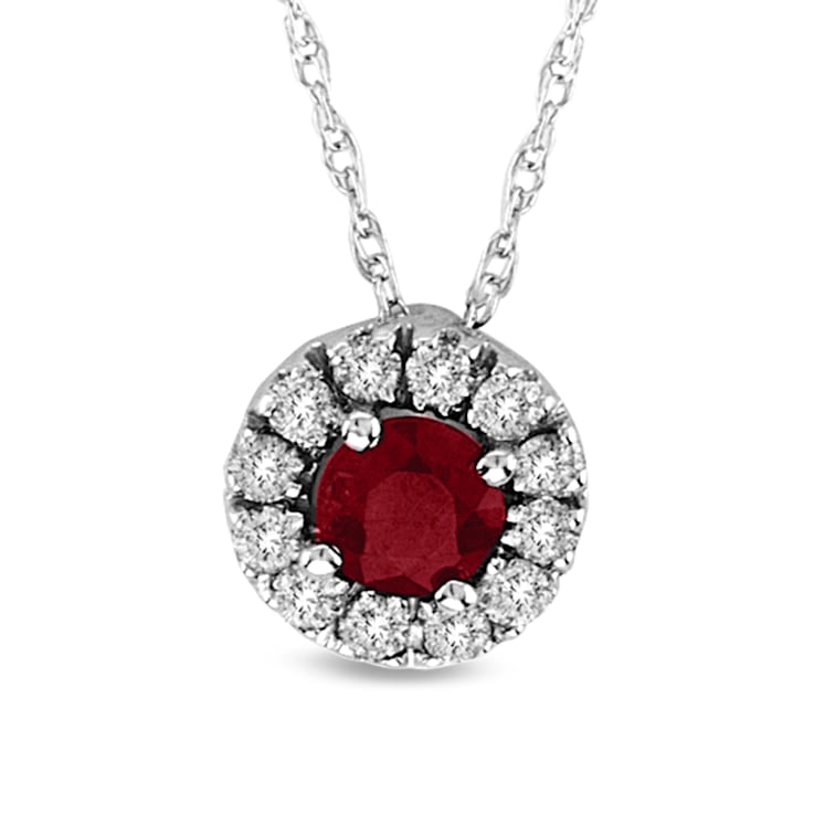 0.53ctw Ruby and Diamond Halo Pendant 14k White Gold