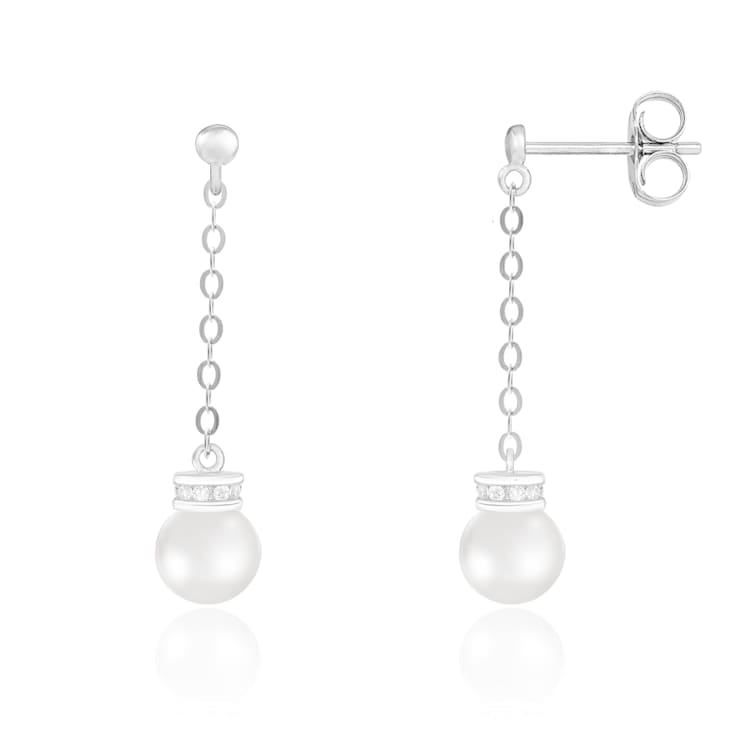 5.5-6 mm White Cultured Freshwater Pearl Rhodium Over Sterling Silver Earrings