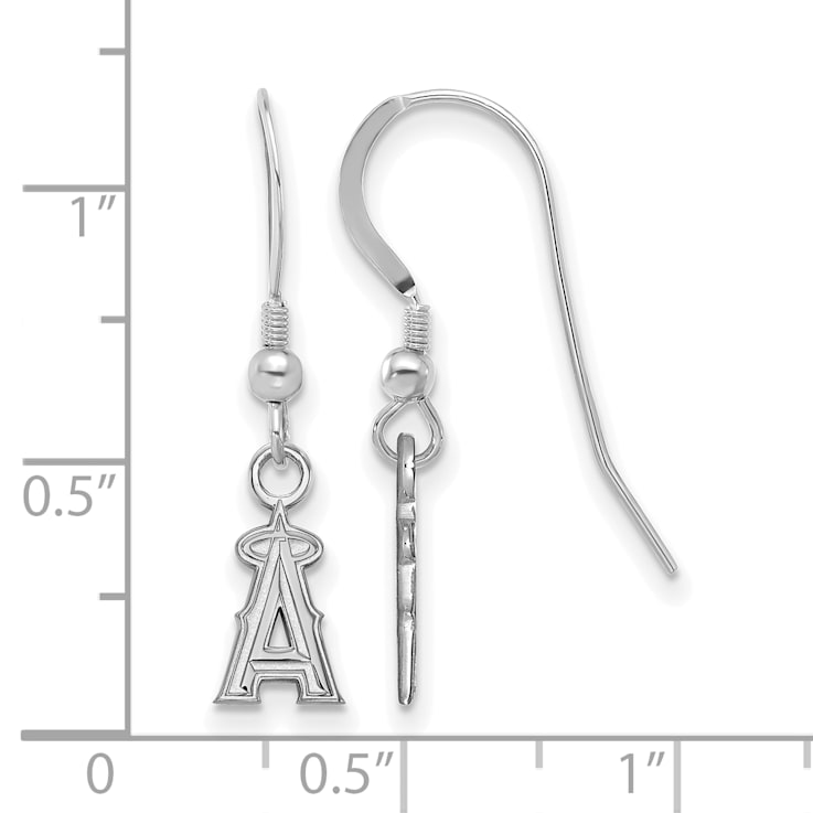 Rhodium Over Sterling Silver MLB LogoArt Los Angeles Angels Dangle Earrings