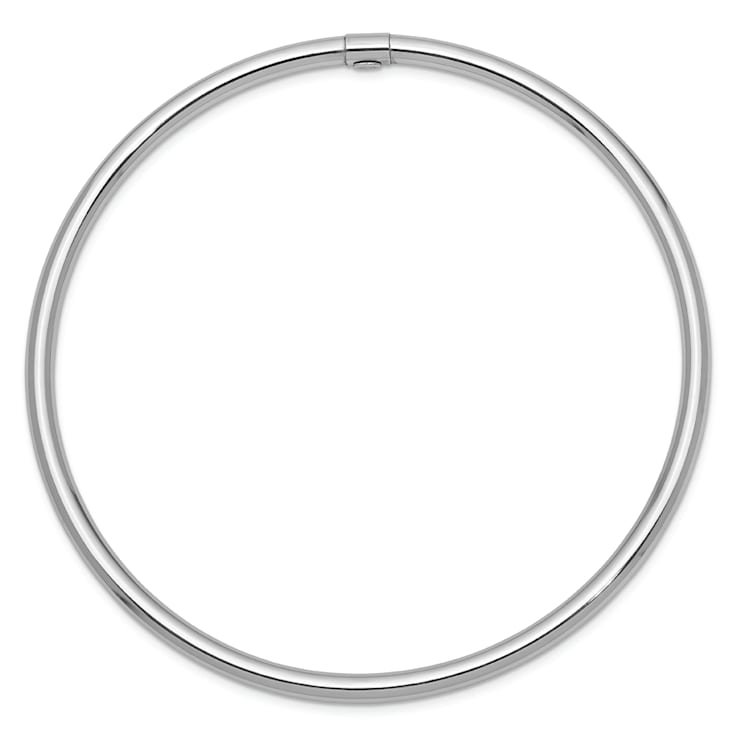 Rhodium Over 14k White Gold 3mm Polished Round Tube Slip-on Bangle