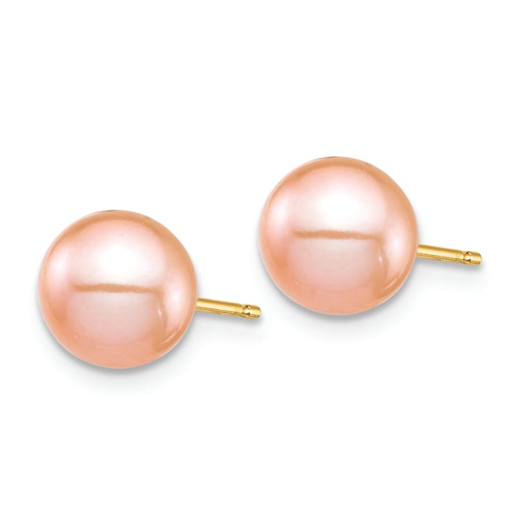14k Yellow Gold Children's 7-8mm Pink Round Freshwater Cultured Pearl
Stud Earrings