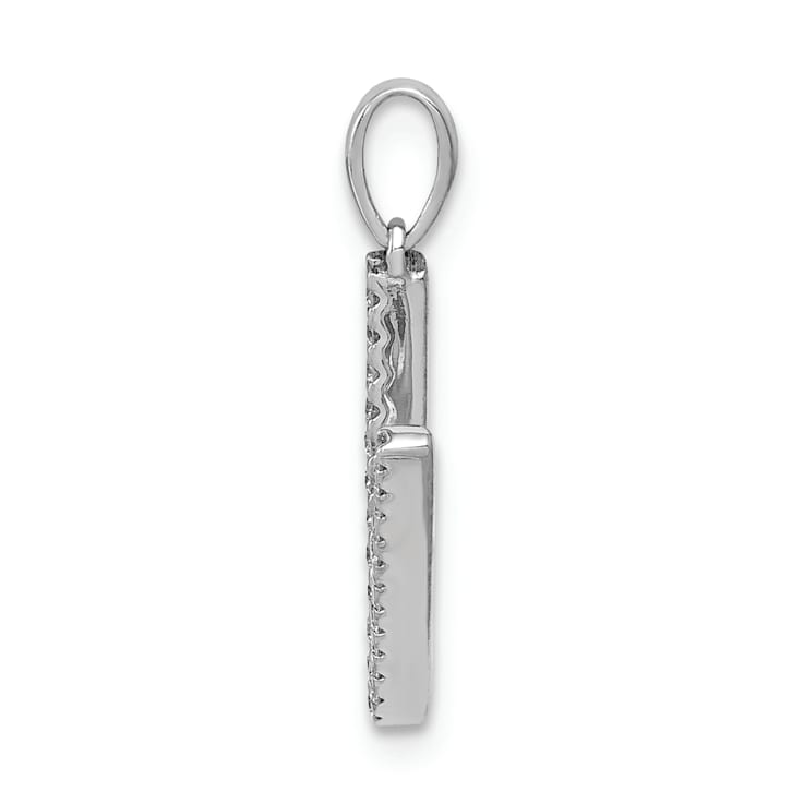 Rhodium Over 14K White Gold Diamond Letter V Initial Pendant