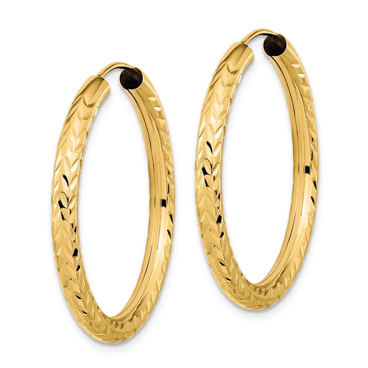14k Yellow Gold 1 3/16" Polished and Diamond-Cut Endless Hoop Earrings