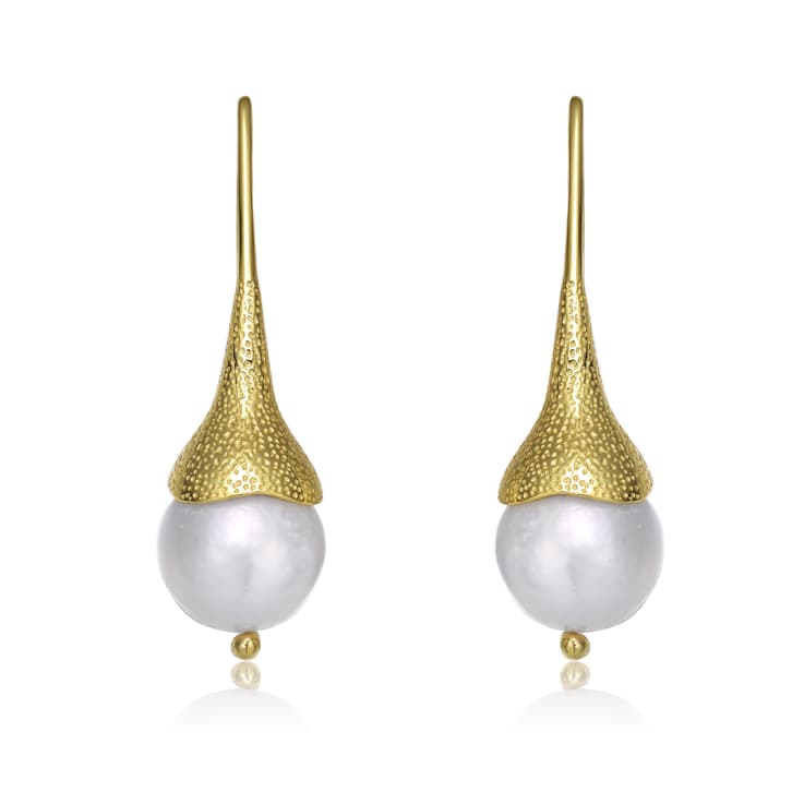 Pear Shape Freshwater Pearl Drop Earrings In 14K White Gold Over
Sterling Silver
