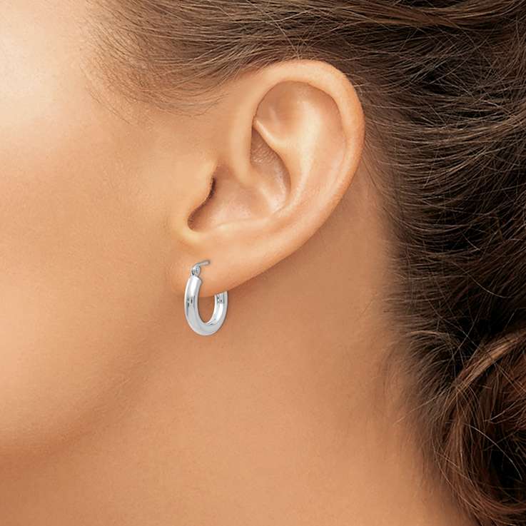 Rhodium Over 14k White Gold 5/8" Polished Tube Hoop Earrings