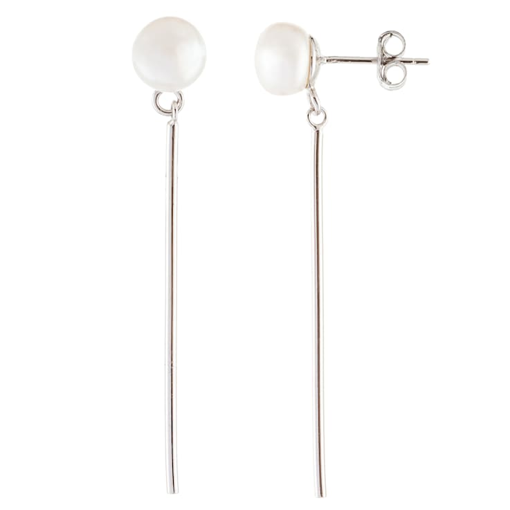 White Cultured Freshwater Pearl Rhodium Over Sterling Silver 7-8mm
Button Earrings